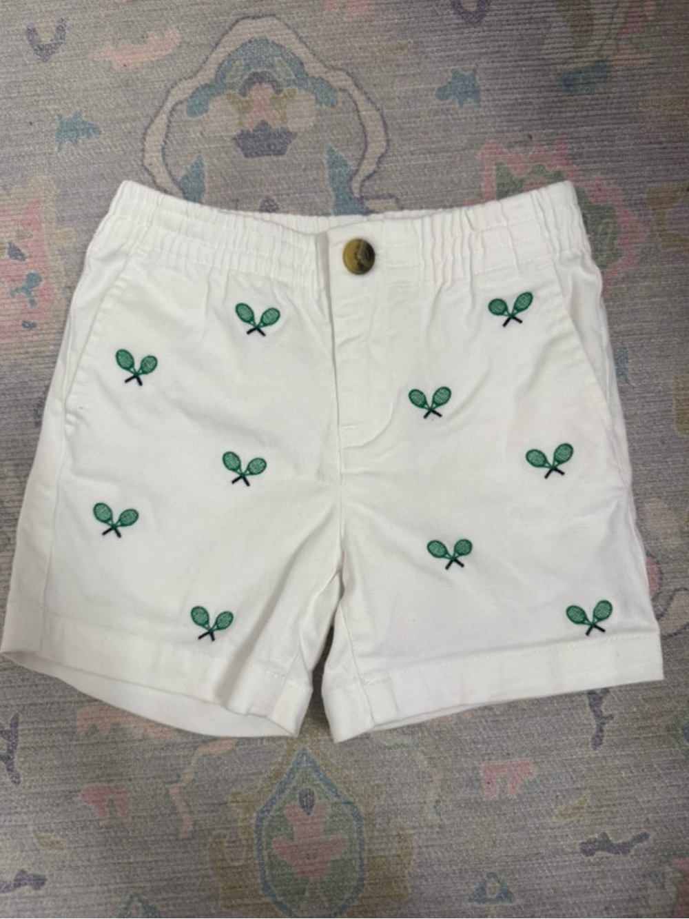 Janie and Jack White Shorts with Green Tennis Racket Embroidery
